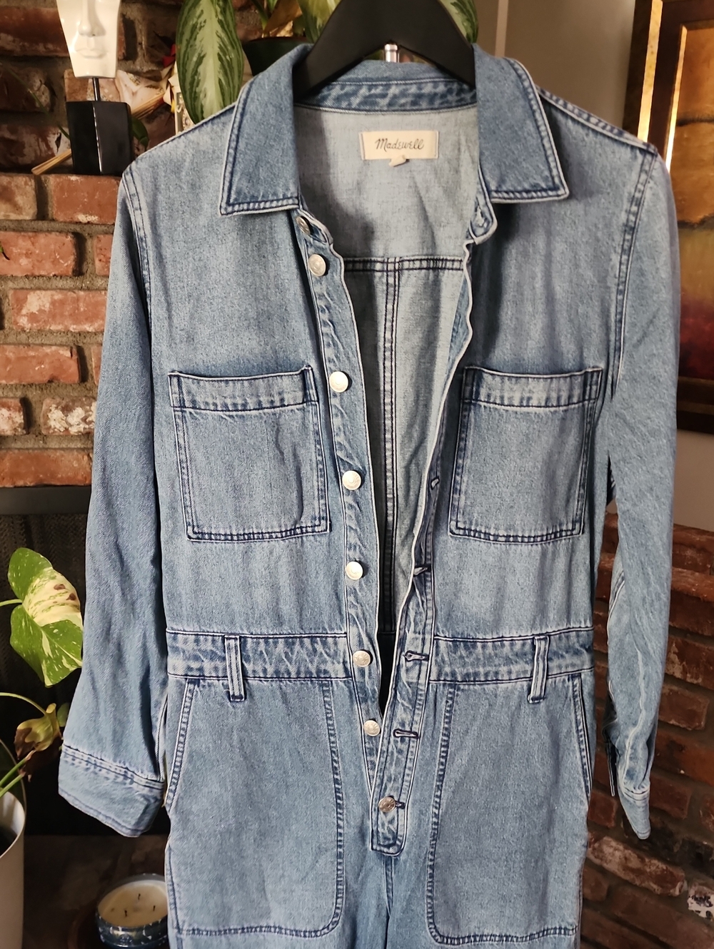 Madewell Denim Utility Jumpsuit Boiler Suit One Piece Light Wash Long Sleeve - Picture 3 of 10